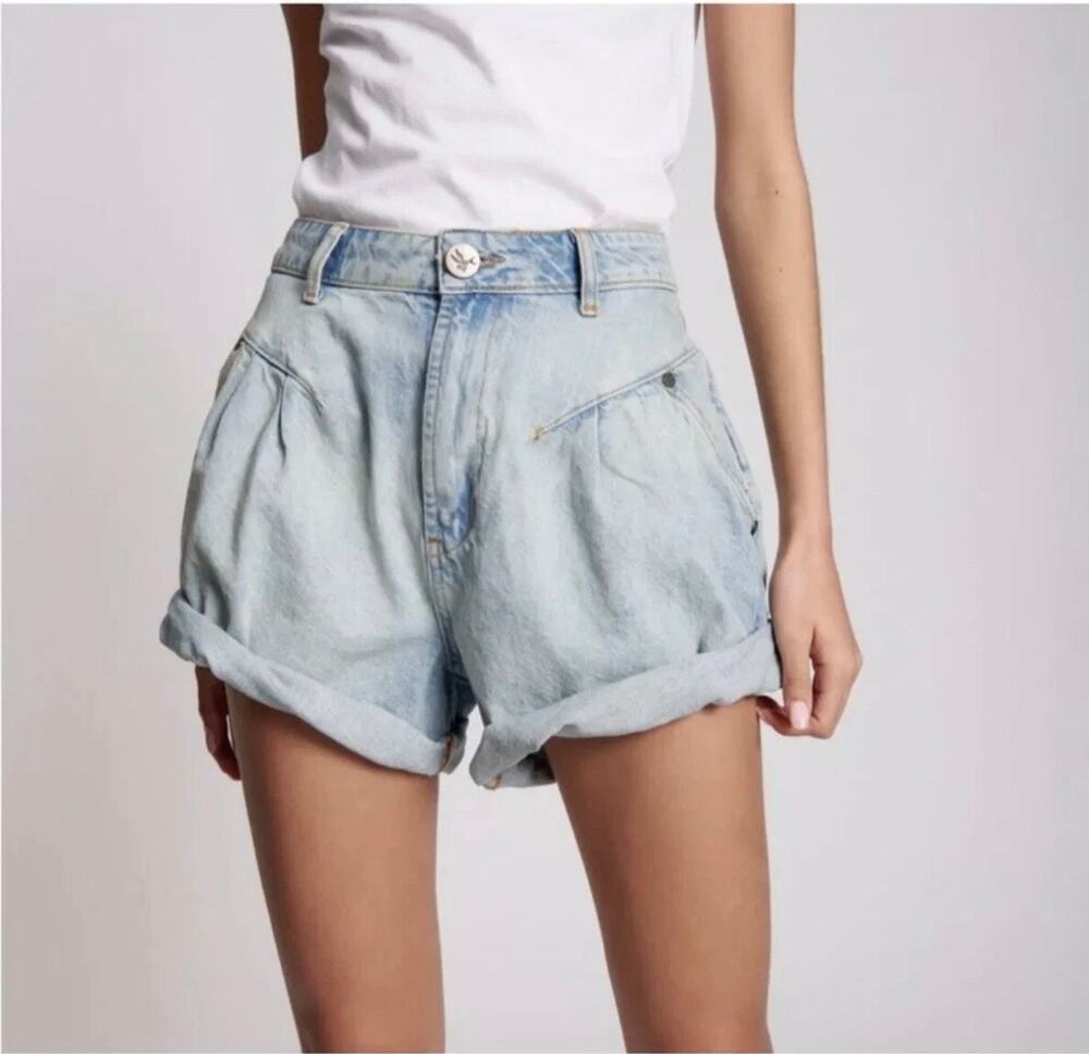 One Teaspoon Streetwalker 80s High Rise Light Wash Cuffed Denim Jean Shorts 25